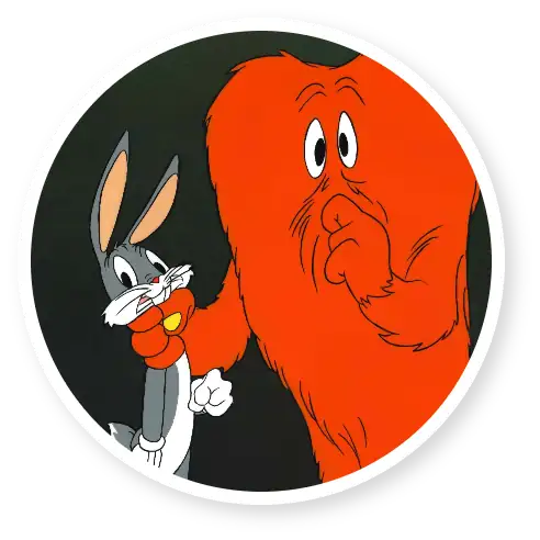 Cartoon characters Bugs Bunny and Gossamer in a playful interaction.