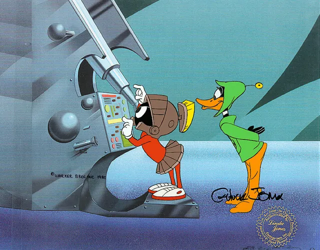 Cartoon characters operating a futuristic machine with controls and telescope, showcasing teamwork and space exploration themes.